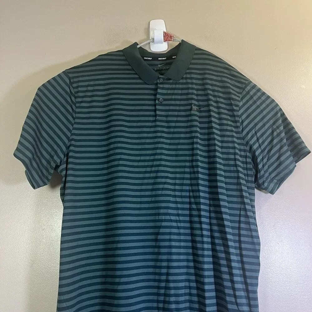 Nike Golf Polo Shirt Dri-Fit Victory Men 2XL Green Stripe Performance 891239